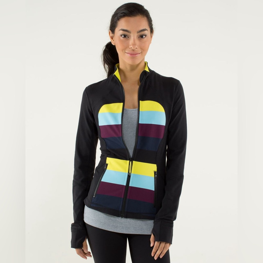 2/$50 Lululemon Forme Jacket *Cuffins - Pow Stripe Split Pea / Black PTP 17”